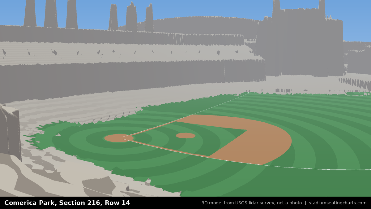 View from Comerica Park Section 216, Row 14, looking toward the pitcher's mound