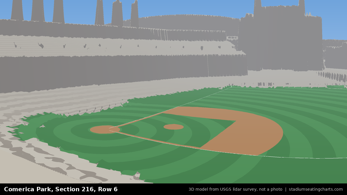View from Comerica Park Section 216, Row 6, looking toward the pitcher's mound
