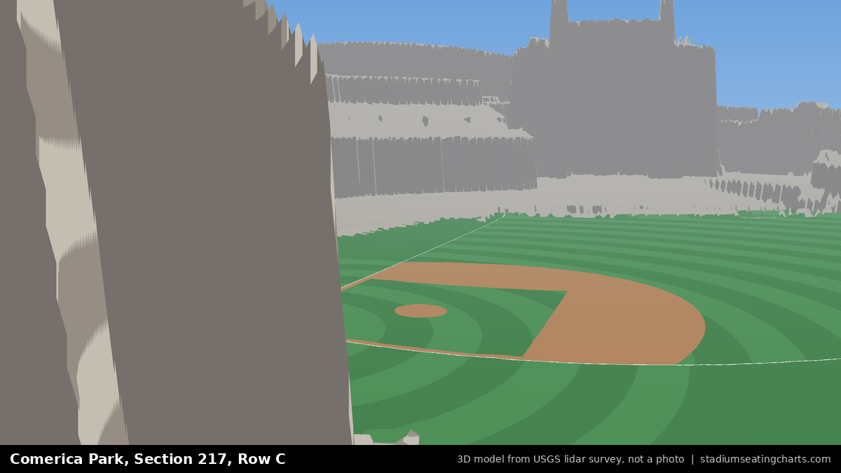View from Comerica Park Section 217, Row C, looking toward the pitcher's mound