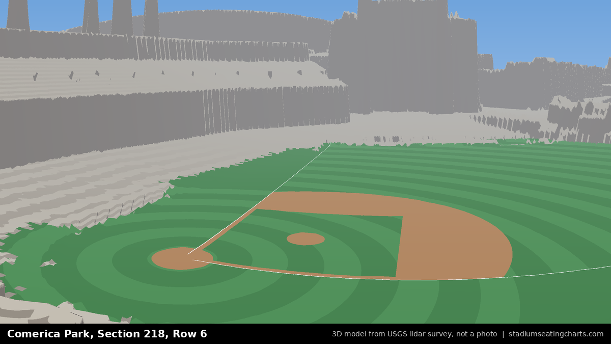 View from Comerica Park Section 218, Row 6, looking toward the pitcher's mound