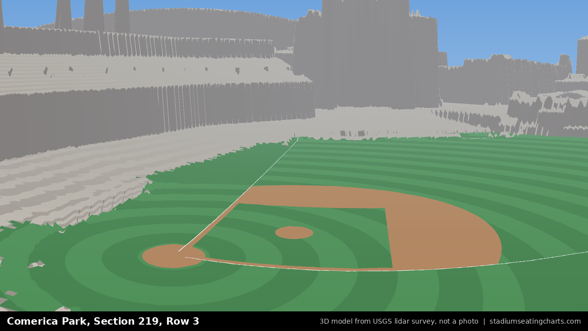 View from Comerica Park Section 219, Row 3, looking toward the pitcher's mound