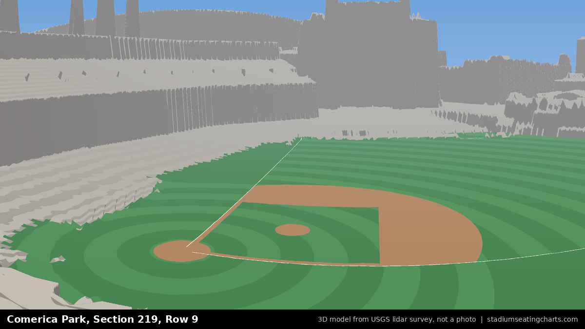 View from Comerica Park Section 219, Row 9, looking toward the pitcher's mound