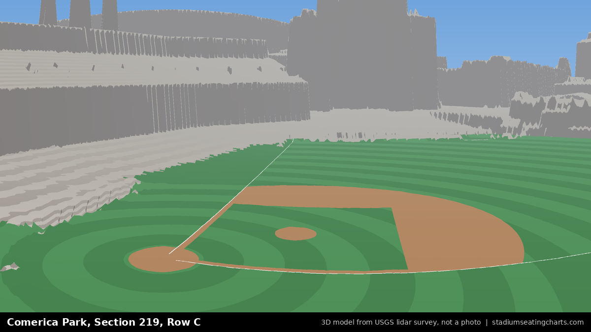 View from Comerica Park Section 219, Row C, looking toward the pitcher's mound