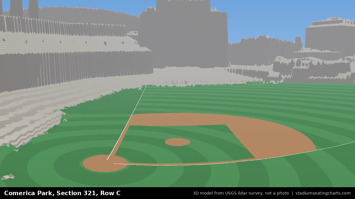 View from Comerica Park Section 321, Row C, looking toward the pitcher's mound