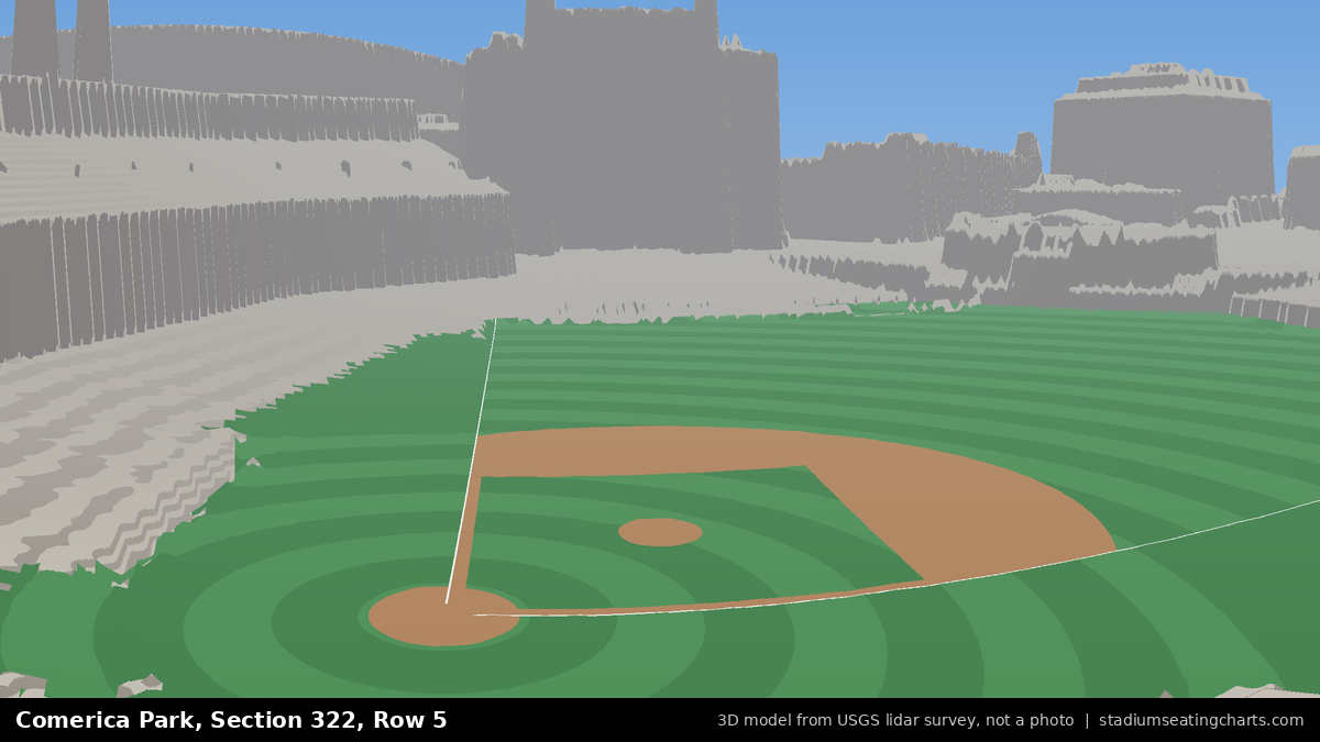 View from Comerica Park Section 322, Row 5, looking toward the pitcher's mound