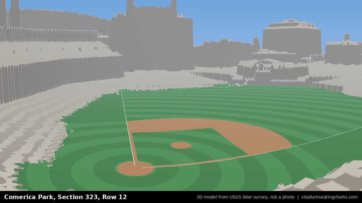 View from Comerica Park Section 323, Row 12, looking toward the pitcher's mound
