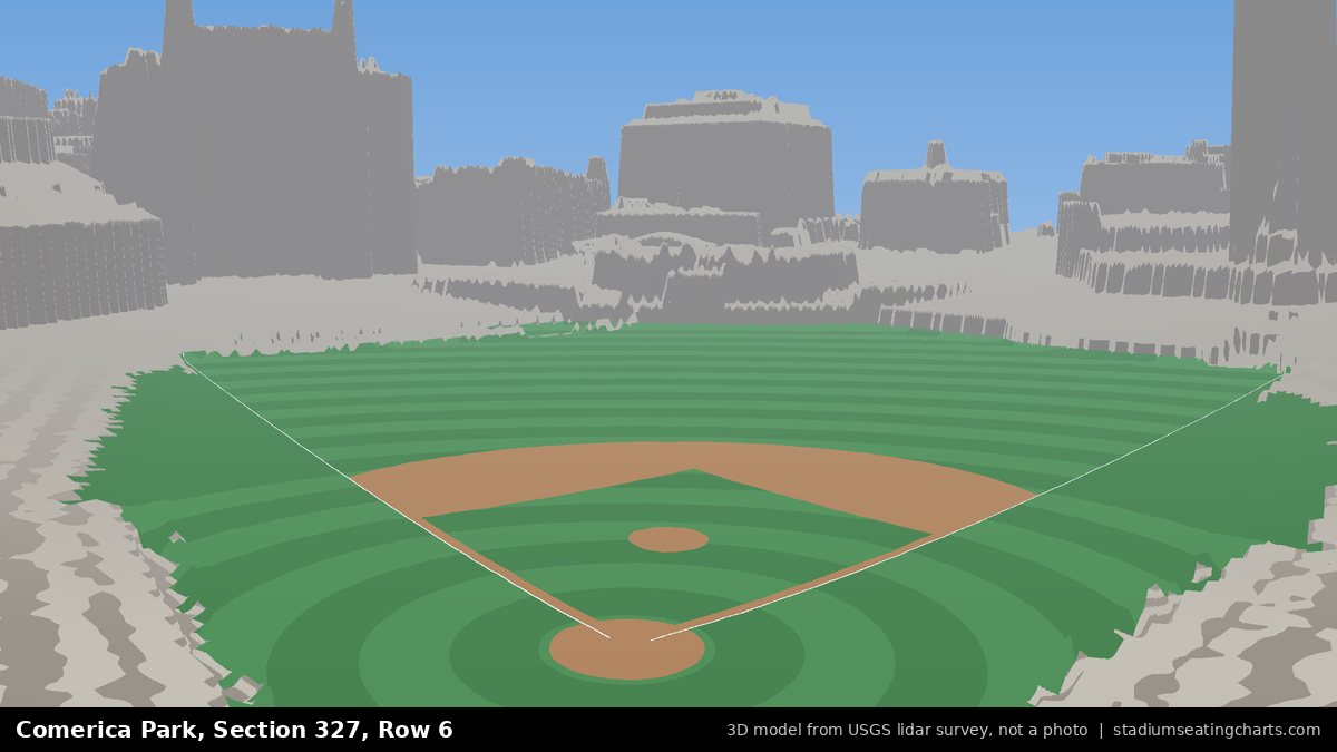 View from Comerica Park Section 327, Row 6, looking toward the pitcher's mound