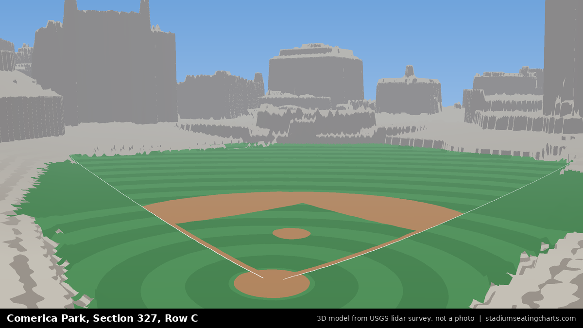 View from Comerica Park Section 327, Row C, looking toward the pitcher's mound