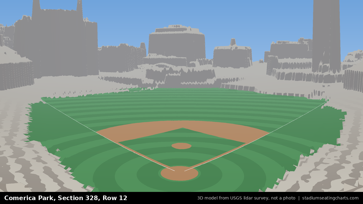 View from Comerica Park Section 328, Row 12, looking toward the pitcher's mound