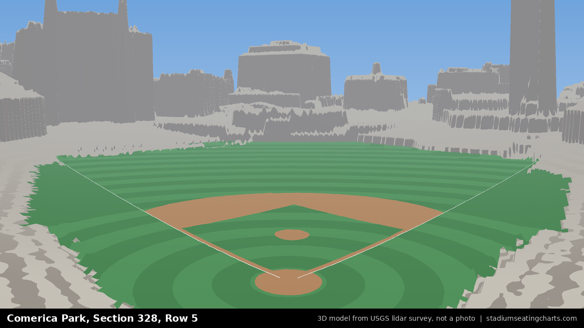 View from Comerica Park Section 328, Row 5, looking toward the pitcher's mound