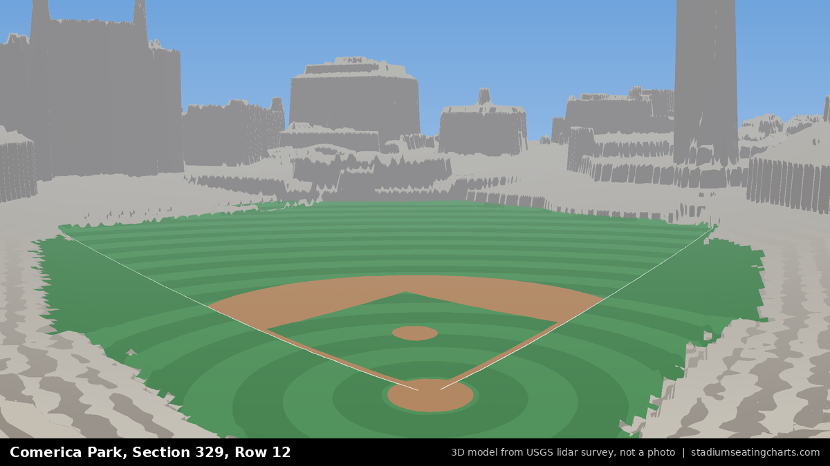 View from Comerica Park Section 329, Row 12, looking toward the pitcher's mound