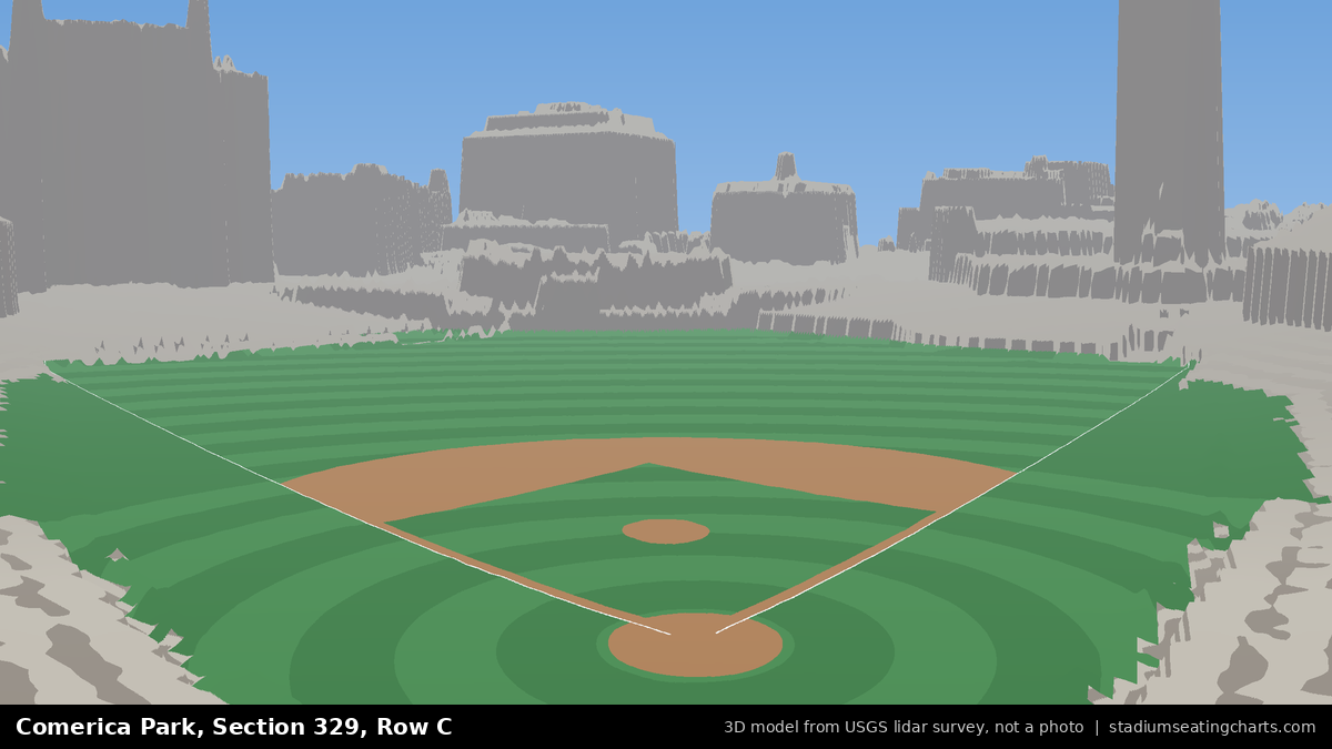 View from Comerica Park Section 329, Row C, looking toward the pitcher's mound