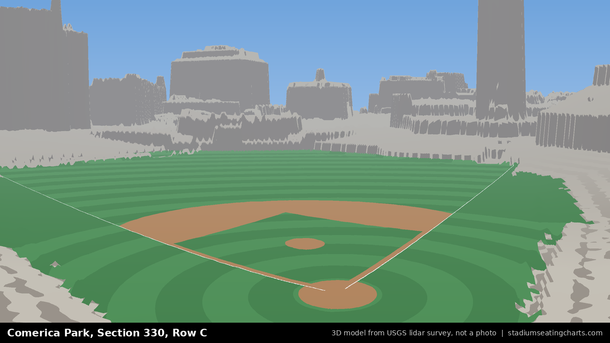View from Comerica Park Section 330, Row C, looking toward the pitcher's mound