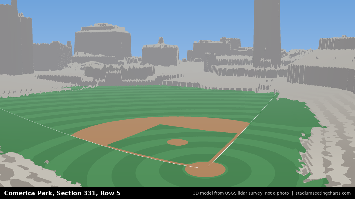 View from Comerica Park Section 331, Row 5, looking toward the pitcher's mound