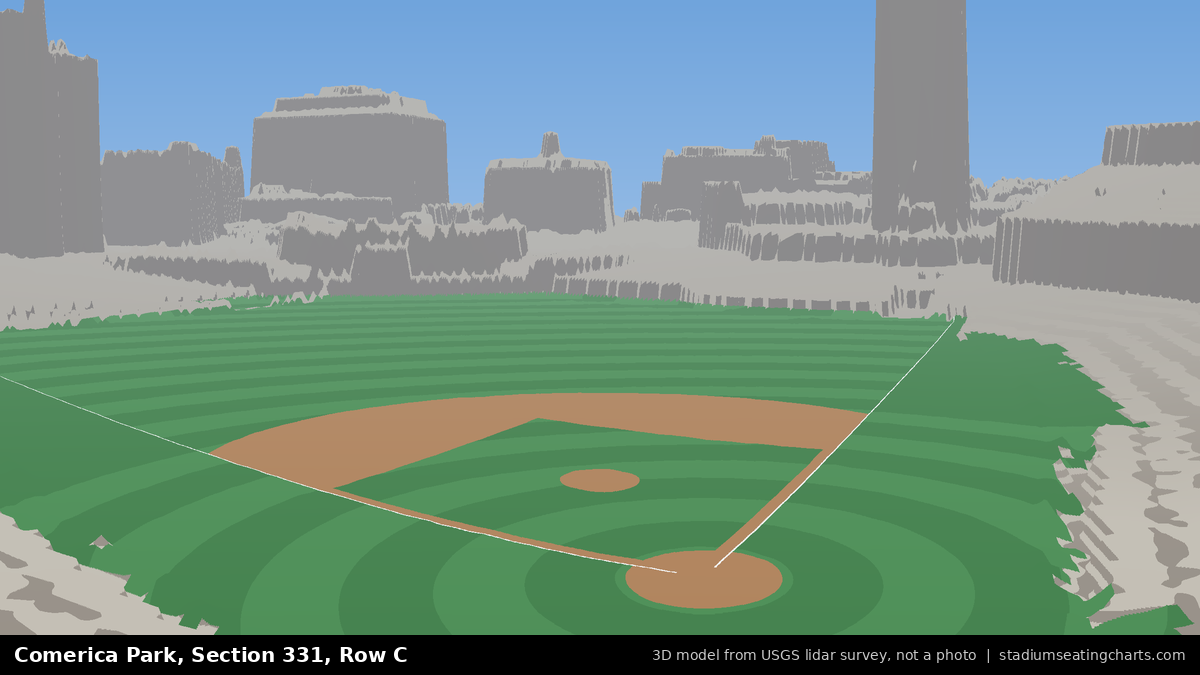 View from Comerica Park Section 331, Row C, looking toward the pitcher's mound