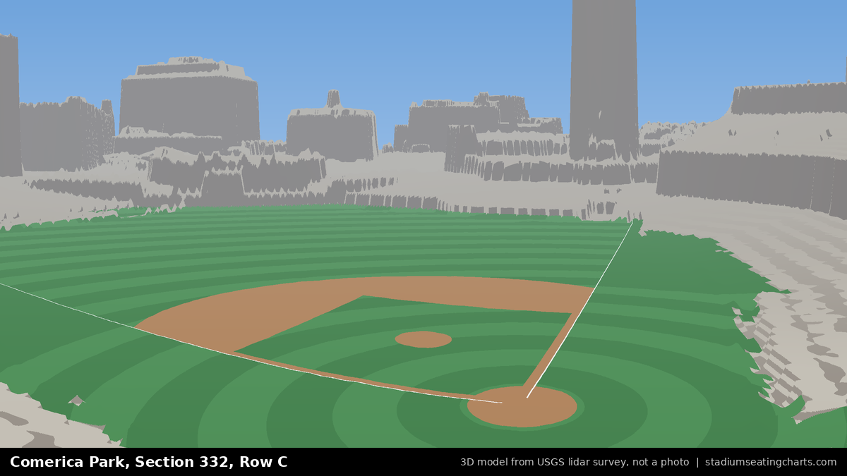 View from Comerica Park Section 332, Row C, looking toward the pitcher's mound