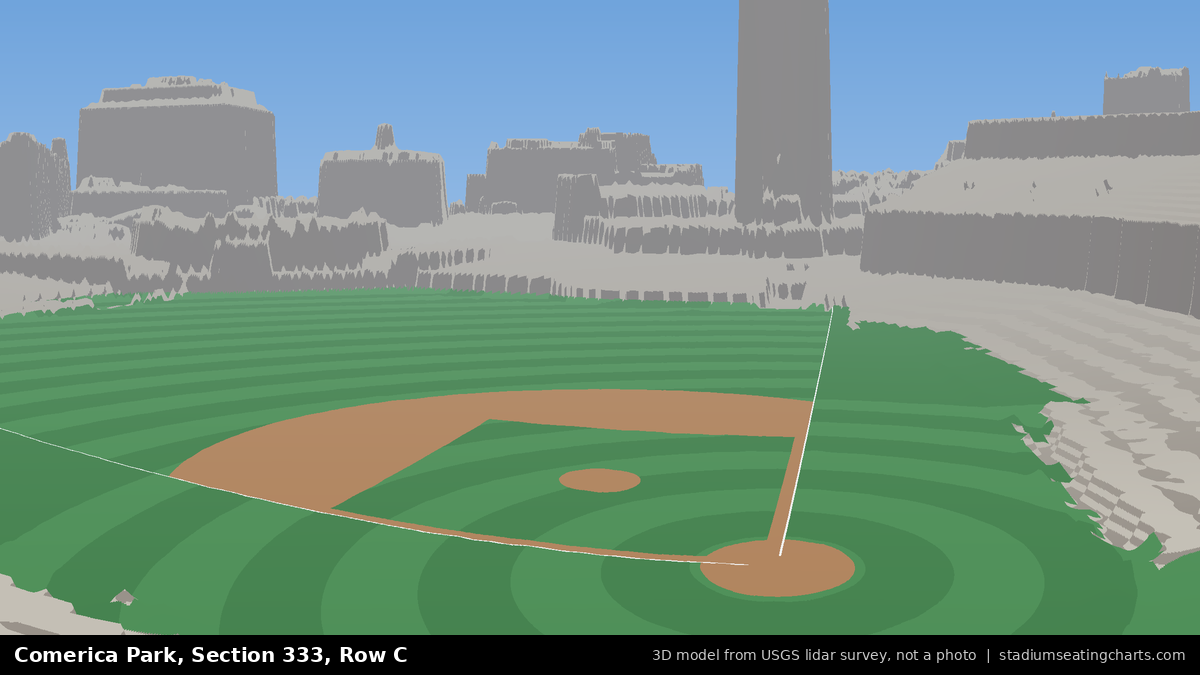 View from Comerica Park Section 333, Row C, looking toward the pitcher's mound