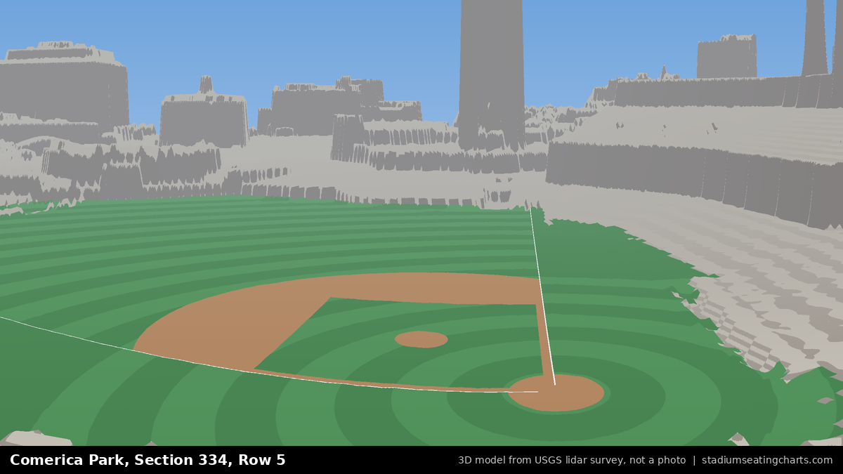 View from Comerica Park Section 334, Row 5, looking toward the pitcher's mound