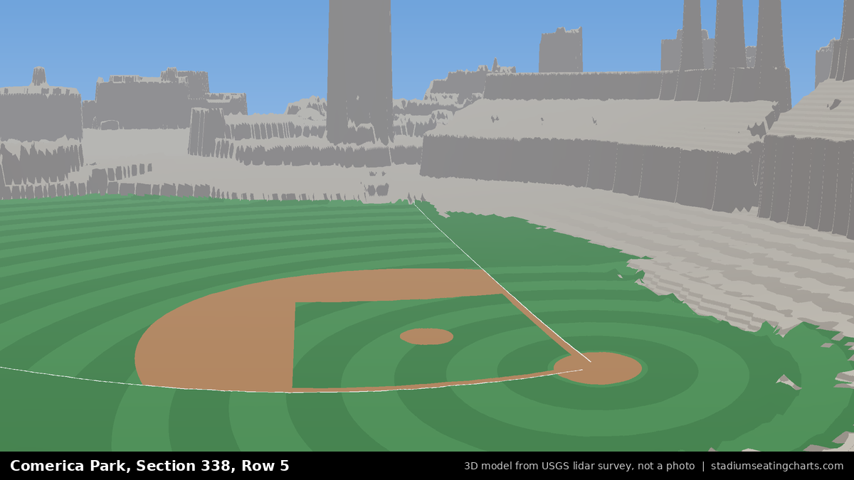View from Comerica Park Section 338, Row 5, looking toward the pitcher's mound