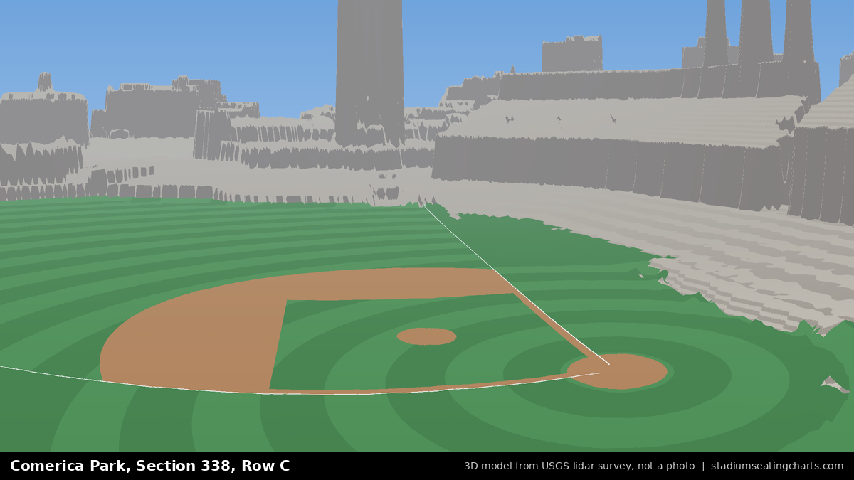 View from Comerica Park Section 338, Row C, looking toward the pitcher's mound