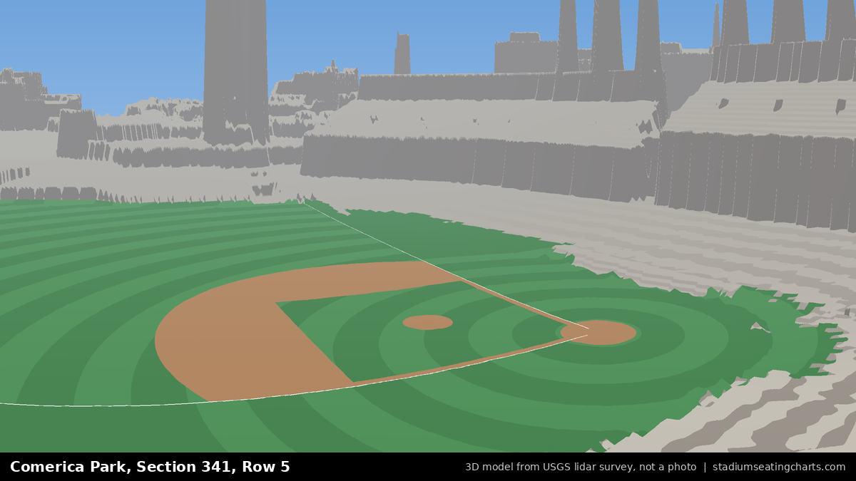 View from Comerica Park Section 341, Row 5, looking toward the pitcher's mound