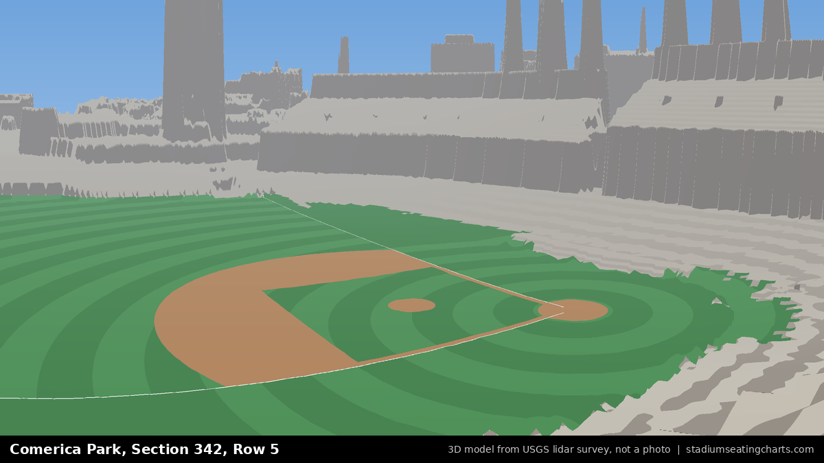 View from Comerica Park Section 342, Row 5, looking toward the pitcher's mound