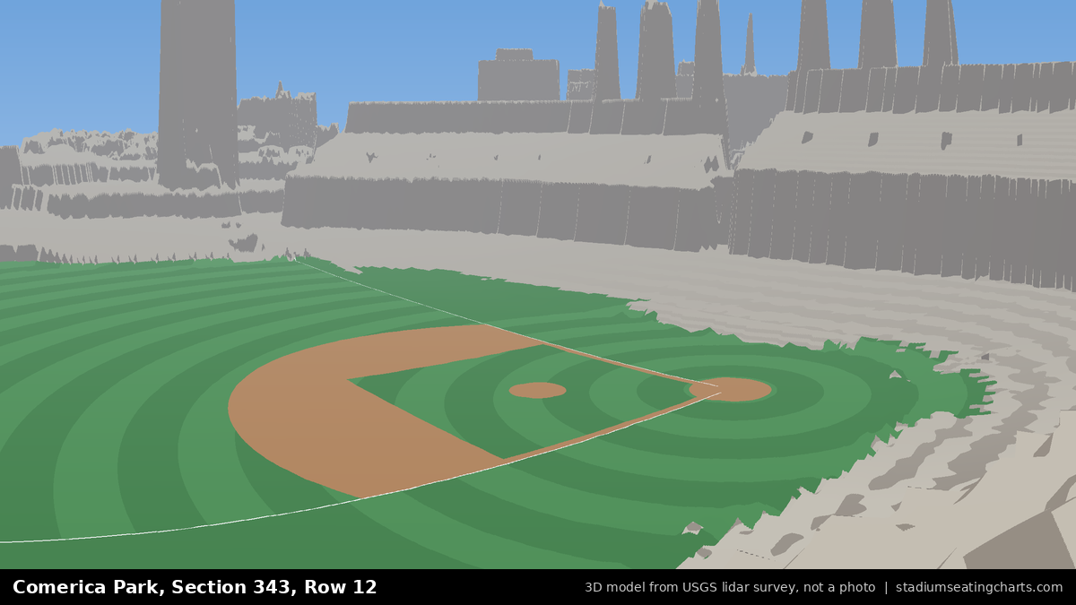 View from Comerica Park Section 343, Row 12, looking toward the pitcher's mound