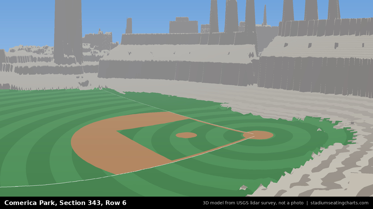 View from Comerica Park Section 343, Row 6, looking toward the pitcher's mound