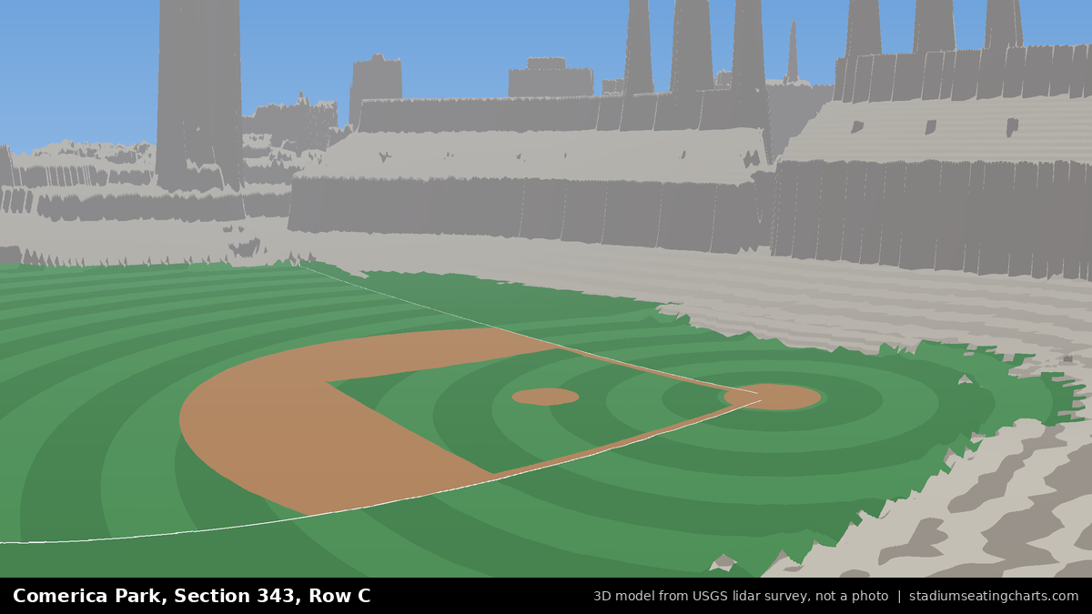 View from Comerica Park Section 343, Row C, looking toward the pitcher's mound
