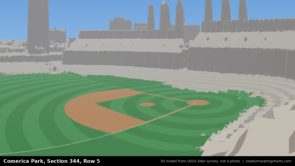 View from Comerica Park Section 344, Row 5, looking toward the pitcher's mound