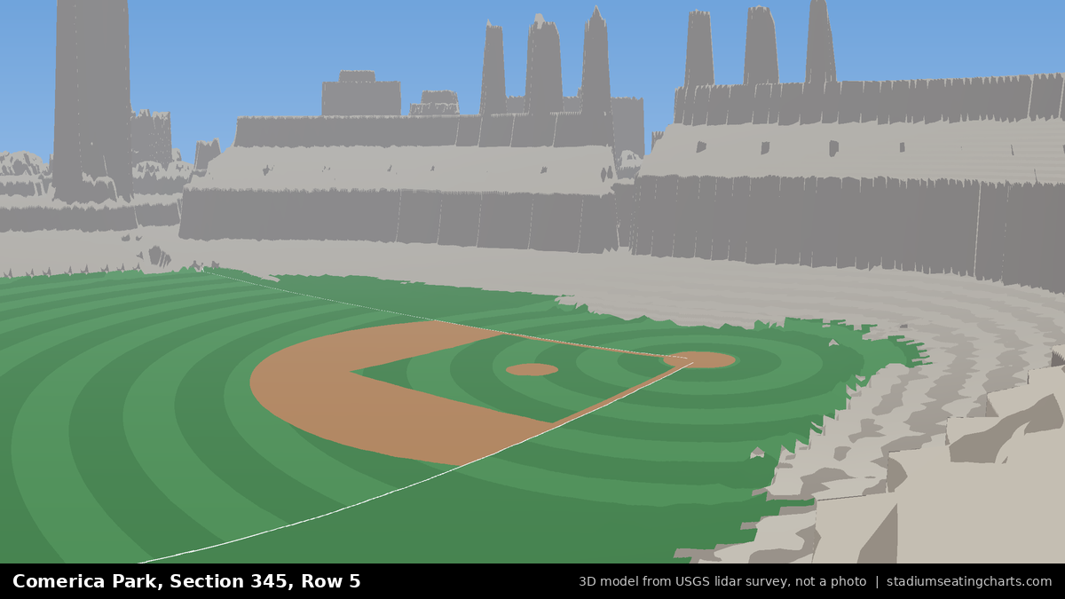 View from Comerica Park Section 345, Row 5, looking toward the pitcher's mound