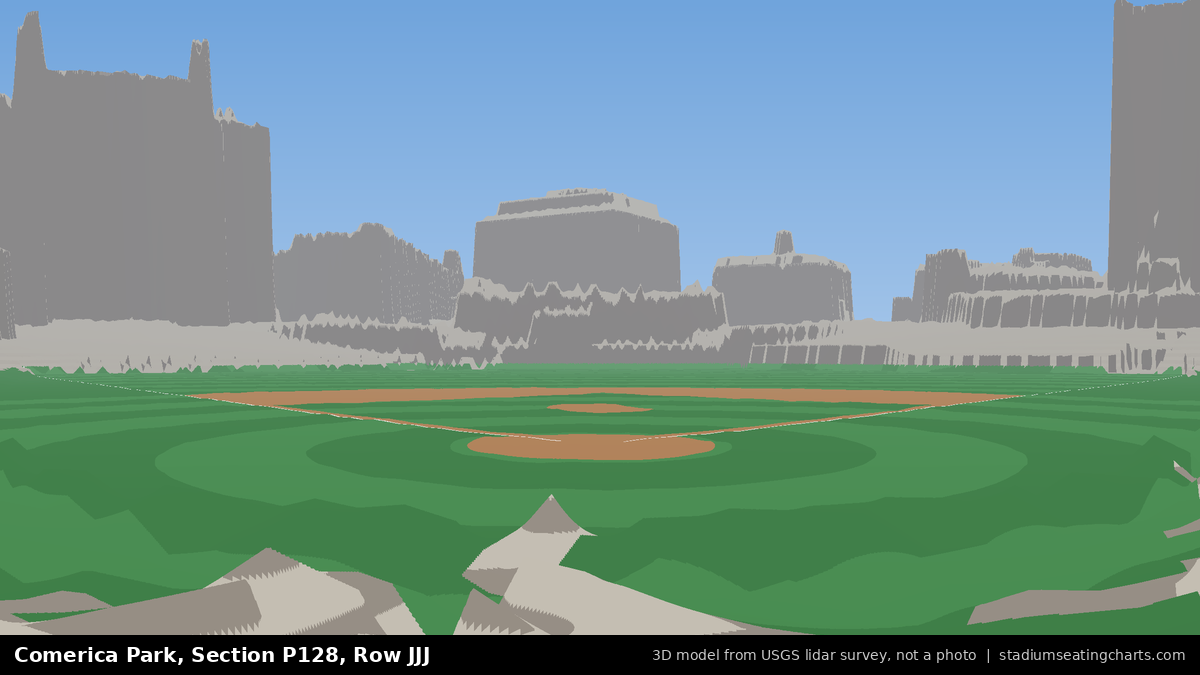 View from Comerica Park Section P128, Row JJJ, looking toward the pitcher's mound