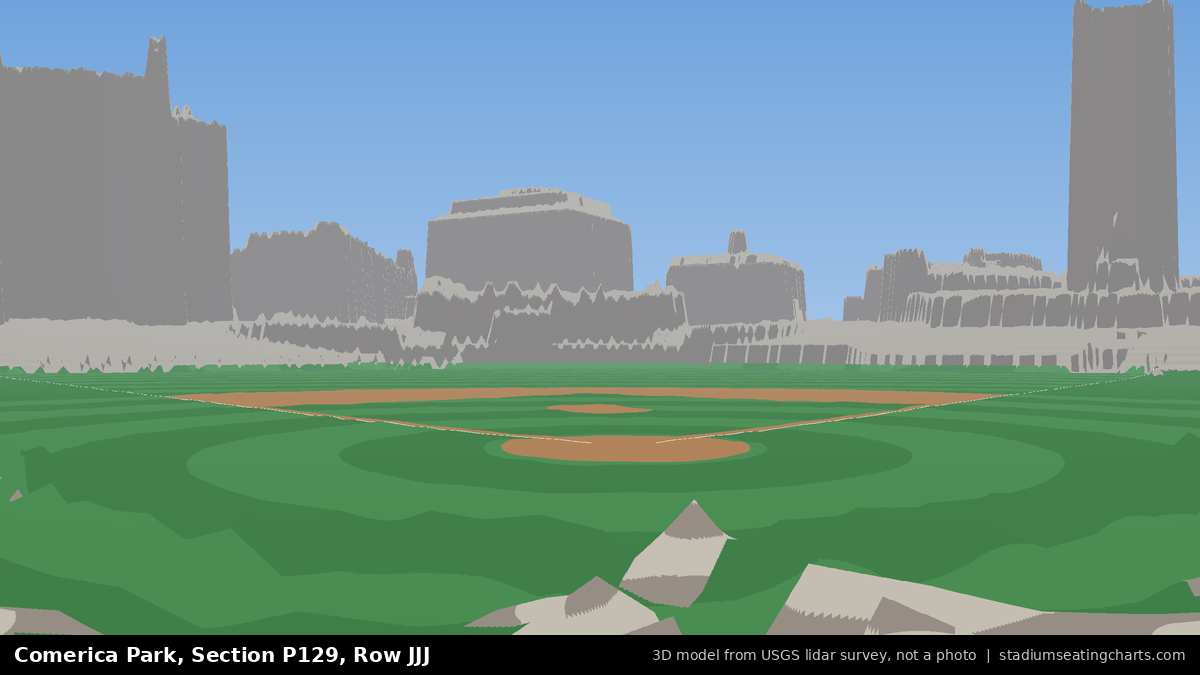 View from Comerica Park Section P129, Row JJJ, looking toward the pitcher's mound