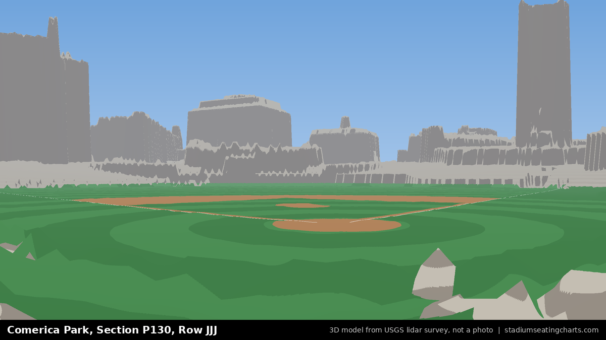 View from Comerica Park Section P130, Row JJJ, looking toward the pitcher's mound
