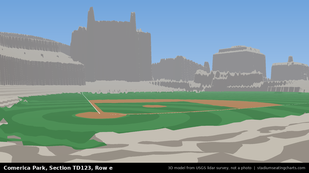 View from Comerica Park Section TD123, Row e, looking toward the pitcher's mound