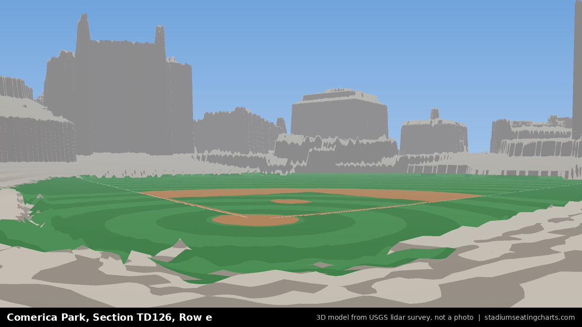 View from Comerica Park Section TD126, Row e, looking toward the pitcher's mound