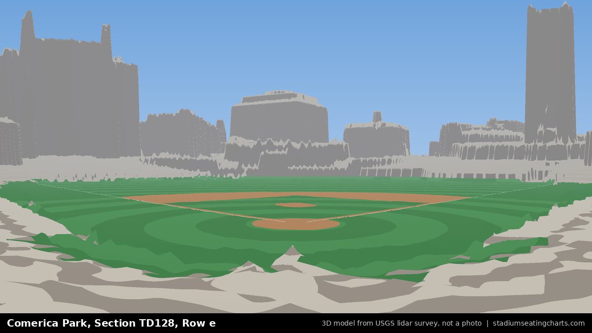 View from Comerica Park Section TD128, Row e, looking toward the pitcher's mound