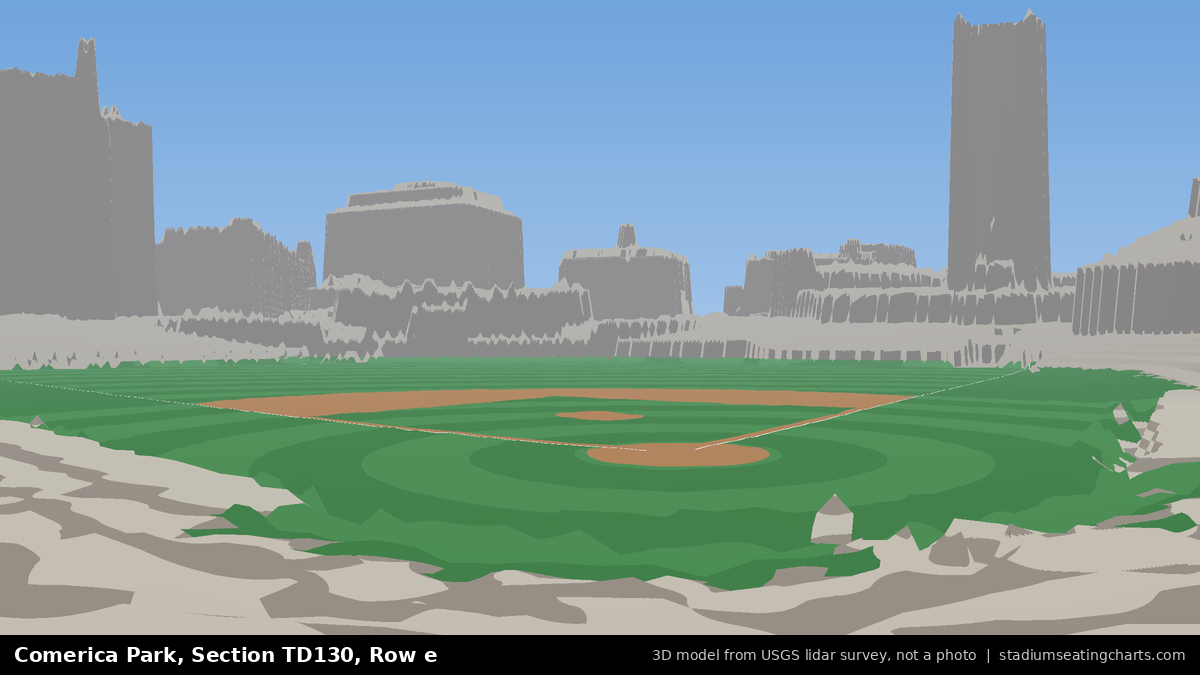 View from Comerica Park Section TD130, Row e, looking toward the pitcher's mound