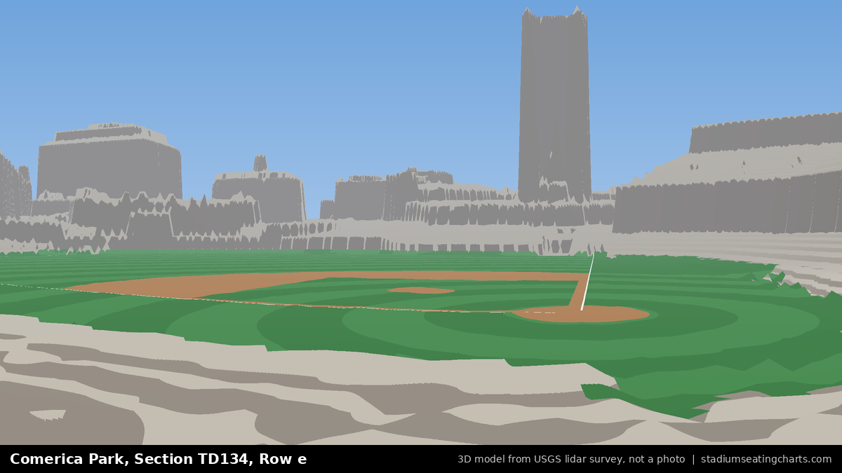 View from Comerica Park Section TD134, Row e, looking toward the pitcher's mound