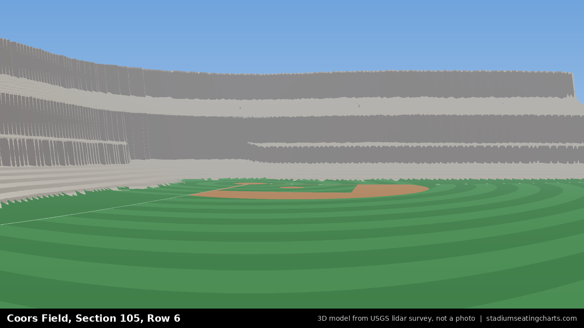 View from Coors Field Section 105, Row 6, looking toward the pitcher's mound