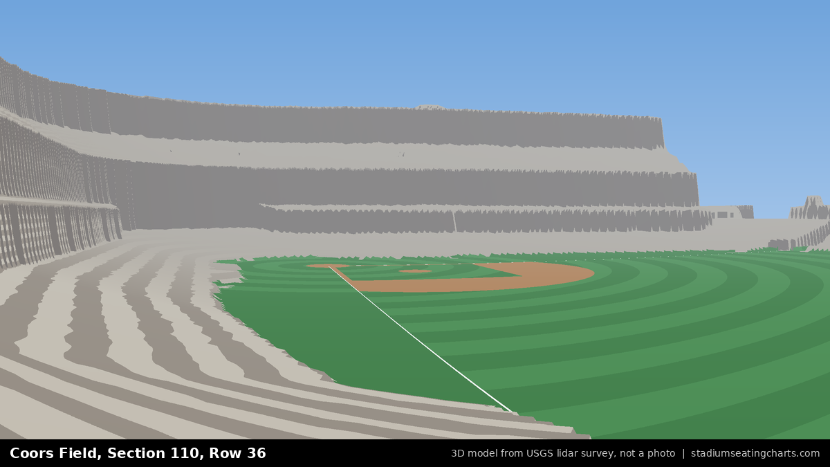View from Coors Field Section 110, Row 36, looking toward the pitcher's mound