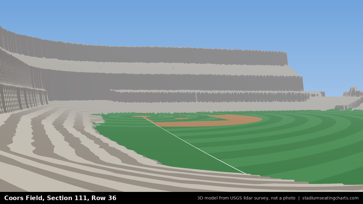 View from Coors Field Section 111, Row 36, looking toward the pitcher's mound
