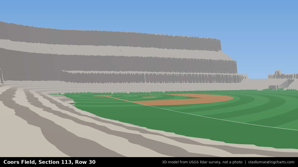 View from Coors Field Section 113, Row 30, looking toward the pitcher's mound
