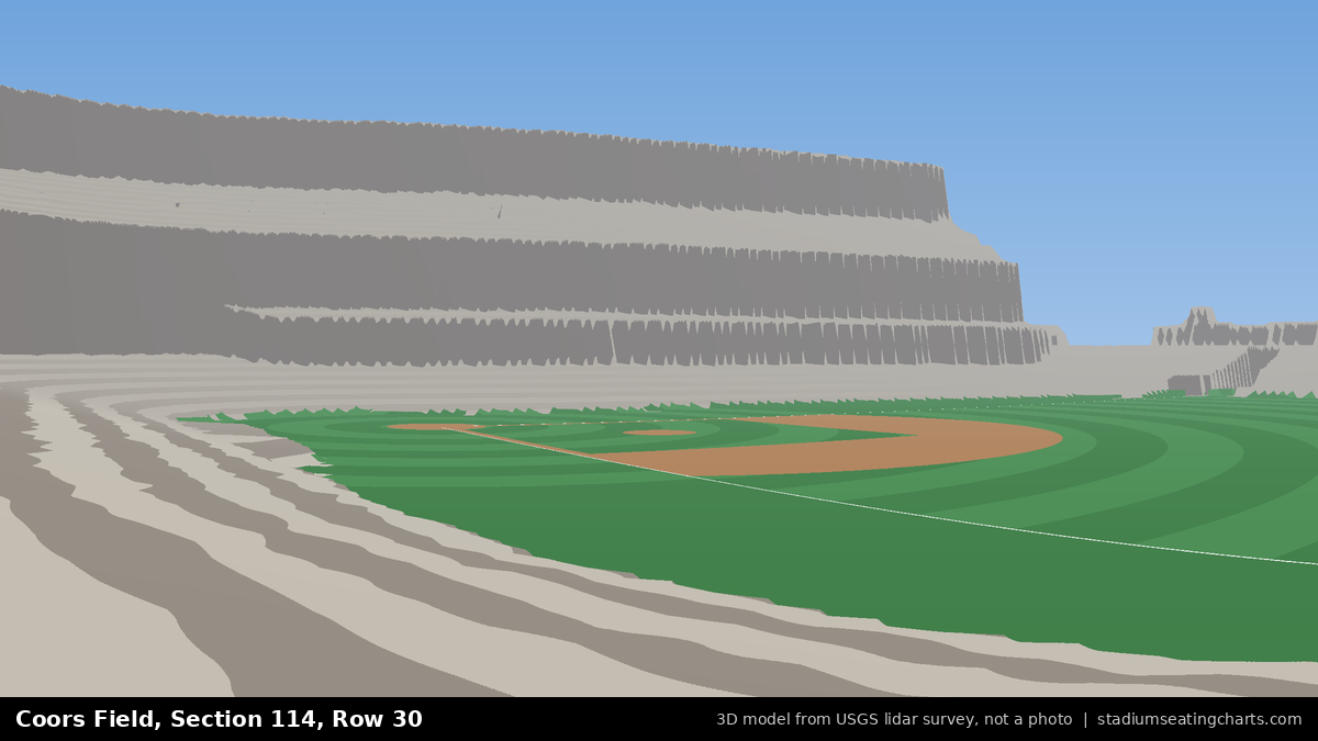 View from Coors Field Section 114, Row 30, looking toward the pitcher's mound