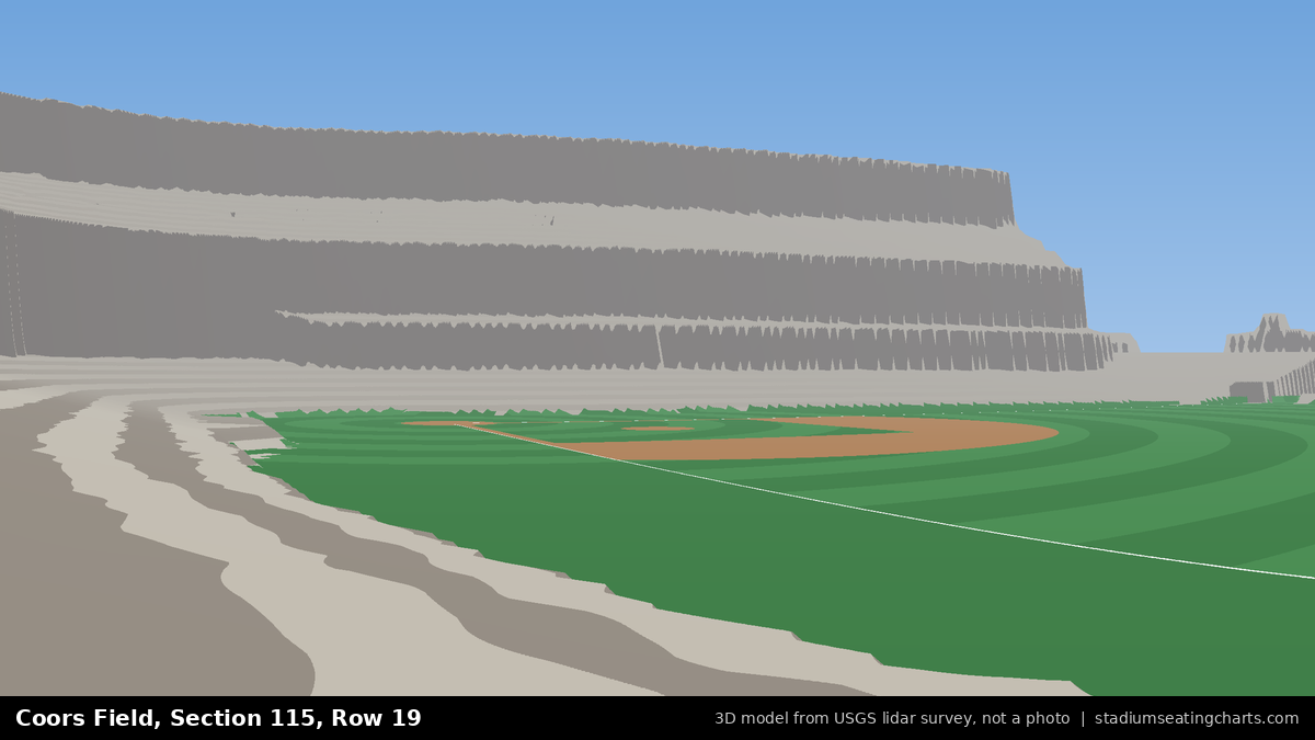 View from Coors Field Section 115, Row 19, looking toward the pitcher's mound