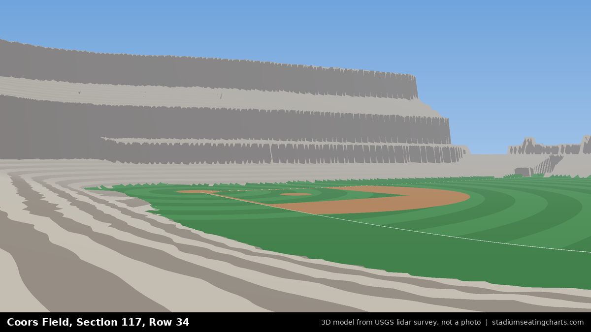 View from Coors Field Section 117, Row 34, looking toward the pitcher's mound