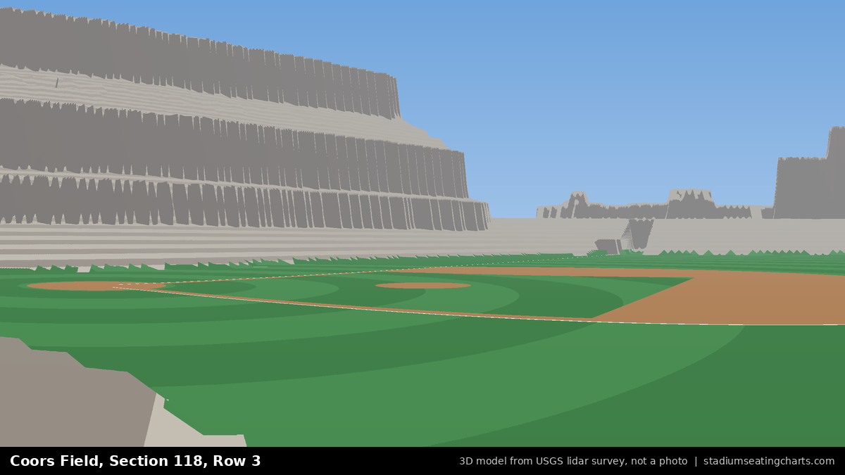 View from Coors Field Section 118, Row 3, looking toward the pitcher's mound