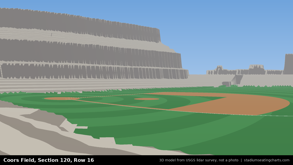 View from Coors Field Section 120, Row 16, looking toward the pitcher's mound