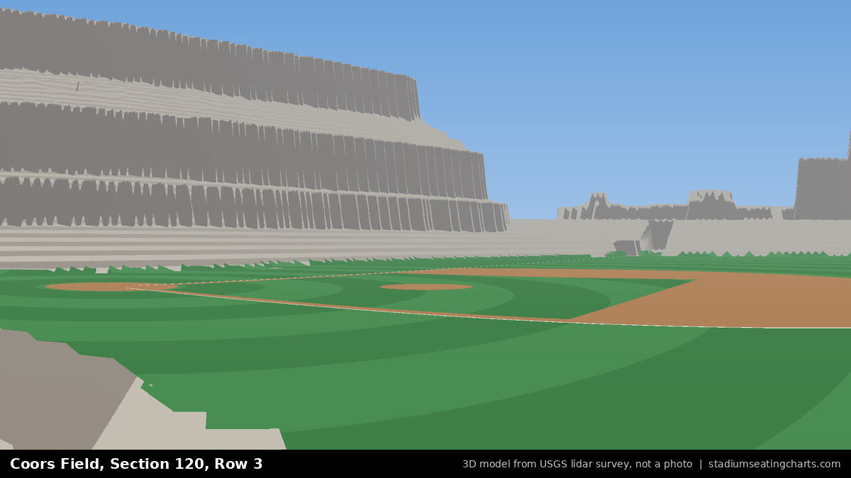 View from Coors Field Section 120, Row 3, looking toward the pitcher's mound