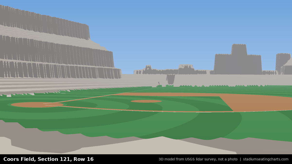 View from Coors Field Section 121, Row 16, looking toward the pitcher's mound